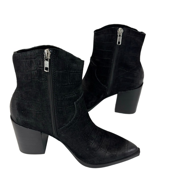 Steve Madden Womens 6.5 Cate Black Croc Ankle Boot Suede Pointed Toe - Picture 7 of 7